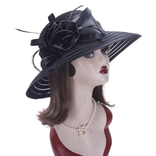 Lawliet Womens Satin Ribbon Church Wedding Sun Wedding Occasion Hat A214 - color: Black