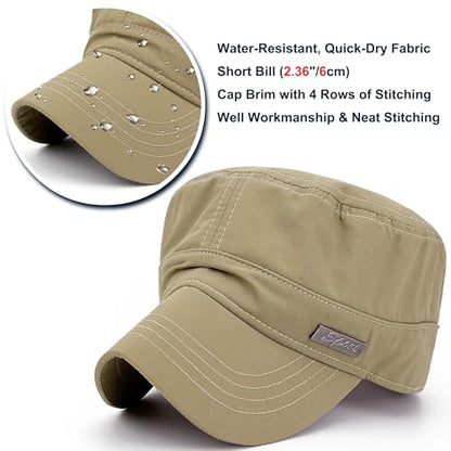 Loneshark Water Resistant Military Hat Quick Dry Cadet Cap Army Flat Top - color: Rectangle-logo-khaki