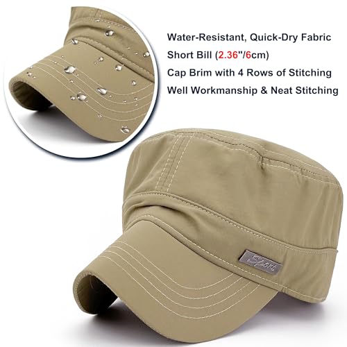 Loneshark Water Resistant Military Hat Quick Dry Cadet Cap Army Flat Top - color: Rectangle-logo-khaki