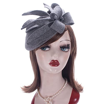 Womens Wool Felt Fascinator Cocktail Race Fancy Cheltenham Fesitval Hat A302,Gray,One Size