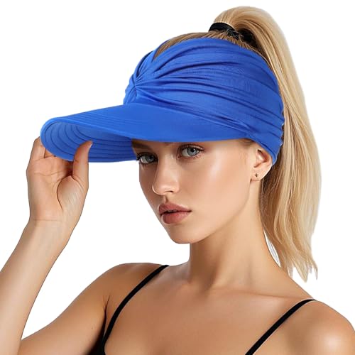 Sun Hats for Women, Wide Brim UV Protection Foldable Sun Visor Hats, UPF50+ - color: Blue