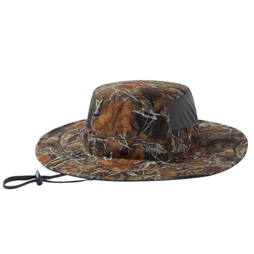 BASSDASH UPF 50+ Fishing Sun Hat Water Resistant Unisex Wide Brim Bucket Boonie Hat for Hiking Camping Safari FH15 - color: Autumn Forest, size: Large