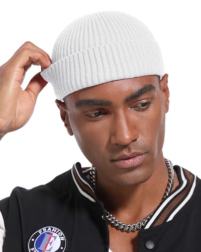 Short Fisherman Beanie for Men Women Wool Knit Cuff Winter Hats - color: 1pcs-white