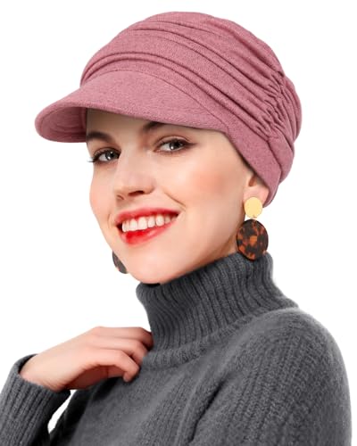 Newsboy Chemo Hat for Women - Soft Cap with Brim for Cancer & Alopecia - color: Pink Heather Grey