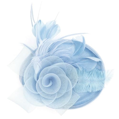 BABEYOND Fascinators Hats for Women Tea Party Mesh Flower Pillbox Derby Hat - color: Light Blue