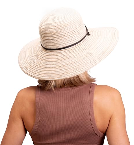 Sloggers Women's Wide Brim Braided Sun Hat with Wind Lanyard - UPF 50+ Maximum Sun Protection - color: Stone