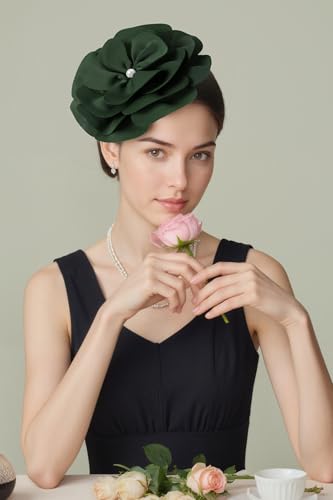 BABEYOND Fascinators Hats for Women Layered Flower Tea Party Derby Hats - color: Dark Green