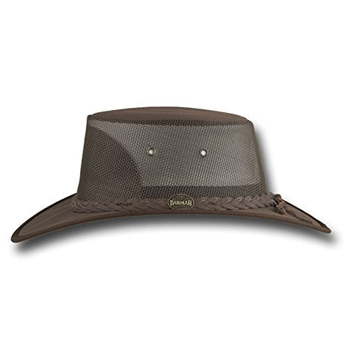 Mesh Drover Cotton Canvas Hat by Barmah - color: Dark Brown, size: XX-Large