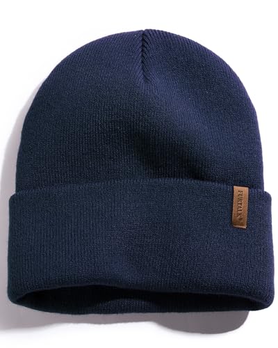 FURTALK Beanie for Men Women Cuffed Thick Knitted Winter Hat Skull Cap - color: Navy