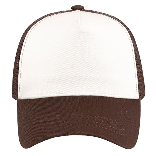Falari 5-Panel Mesh Baseball Cap, Trucker Hat, Structured Plain Design, Cotton, Adjustable Size - color: 1pk Brown