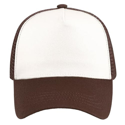 Falari 5-Panel Mesh Baseball Cap, Trucker Hat, Structured Plain Design, Cotton, Adjustable Size - color: 1pk Brown