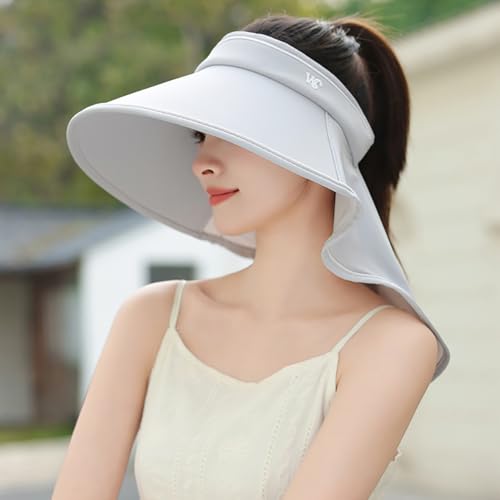 Sun Visor Hats for Women Wide Brim UPF 50+ UV Sun Protection Visor Hats Casual Adjustable Roll up Summer Beach Caps - color: B-grey