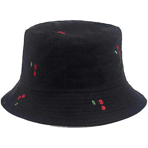 XYIYI Cute Bucket Hat Beach Fisherman Hats for Women, Reversible Double-Side-Wear - color: Cherry