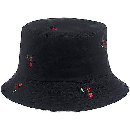 XYIYI Cute Bucket Hat Beach Fisherman Hats for Women, Reversible Double-Side-Wear - color: Cherry