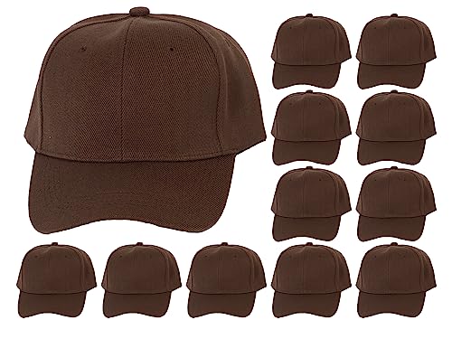 TOP HEADWEAR 12-Pack Adjustable Baseball Hat - color: Brown