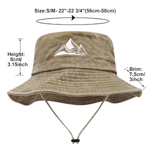 Sun Bucket Hat for Men Women Fishing Beach Safari Trendy Cotton Cowboy Cap for Golf Hiking Hunting Outdoor Boonie - color: Mountain Khaki