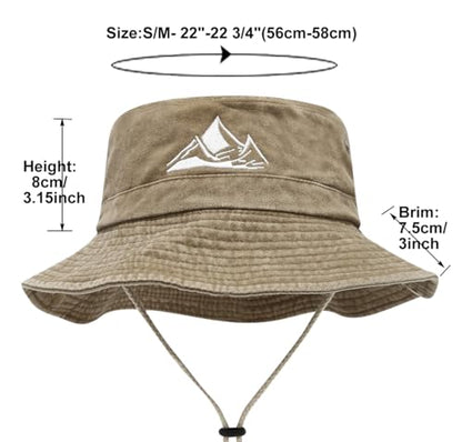 Sun Bucket Hat for Men Women Fishing Beach Safari Trendy Cotton Cowboy Cap for Golf Hiking Hunting Outdoor Boonie - color: Mountain Khaki