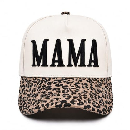 Women’s Mama Trucker Hat Trendy, Embroidered Adjustable Mom Baseball Cap, Two-Tone Ponytail Hat for Outfits - color: Leopard