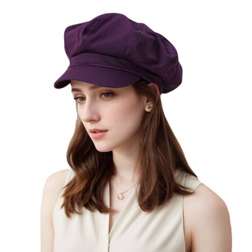 Newsboy Hats for Women -100% Cotton Womens Newsboy Cap Vintage Cabbie Hat - Pageboy Hats for Women Girls Ladies Gift - color: Purple