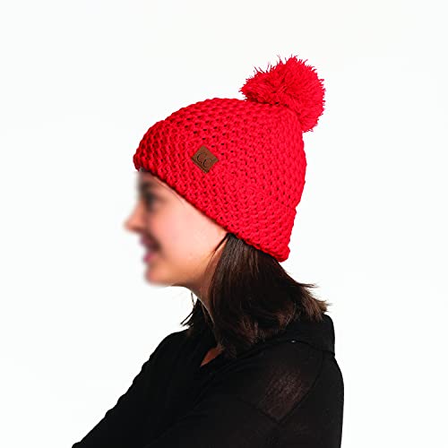 C.C Exclusives Women's Winter Seed Stitched Confetti Pom Beanie Hat (HAT-1816)(HAT-2214)(HAT-2085)(HAT-3841) - color: Bee Stitch Pattern-red