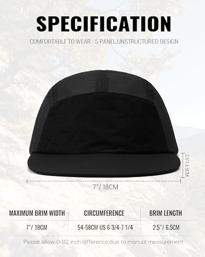 CLAPE Quick Dry Mesh 5 Panel Running Hat for Men, Lightweight Breathable Moisture-Wicking Baseball Cap for Hiking - color: Bs265p14-black