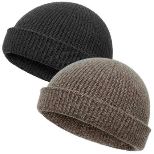 vidsel Thin Wool Fisherman Beanie Hat for Men Women Fall Winter Fashion Cap - color: 2-dark Gray, Coffee
