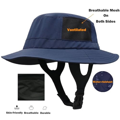Mens Womens Surf Bucket Hat Waterproof UPF50+ Foldable Beach Sun Hats - color: Navy Blue