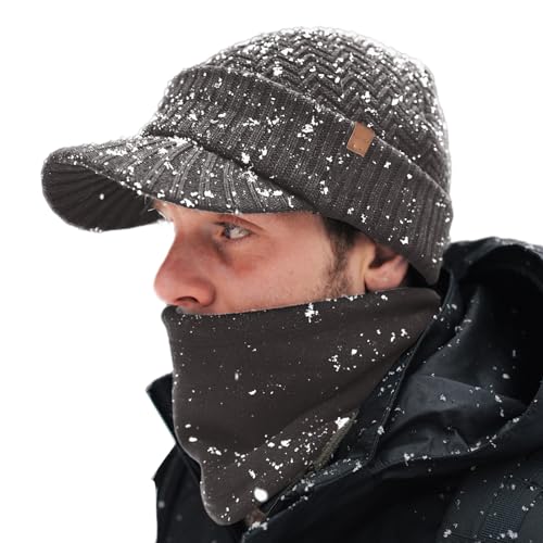 TOP-EX Visor Beanie & Neck Warmer Set for Men & Women, Merino Wool Blend - color: Grey_set (Waterproof), size: X-Large-XX-Large