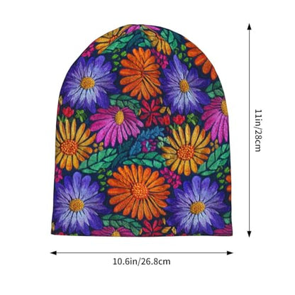 Slouchy Beanie Hat Skull Cap Chemo Headwear Baggy Hats for Men Women Running Cycling - color: Flowers Mexican