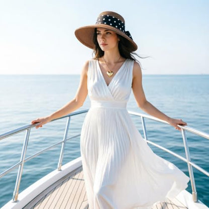 DRESHOW Sun Hats for Women Travel Fedora Foldable Beach Sun Hat Summer Wide Brim Straw Bucket Hat with Bowknot UPF 50+ - color: 1 Pack Bowknot Straw Hat: Coffee (Black Polka Dot Band)