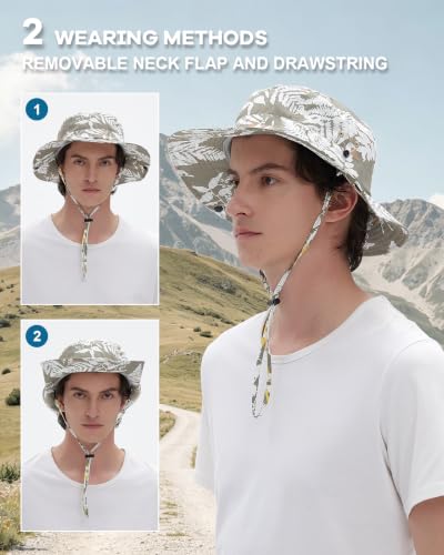 Printed Bucket Hat UPF 50+ Sun Hat, Women Men Roll-Up Brim Boonie Hat - color: Light Green