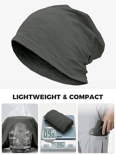 ROYBENS Lightweight 100% Cotton Slouchy Summer Beanie Men Women, Chemo Cap - color: 2pcs Black + Dark Grey, size: Medium
