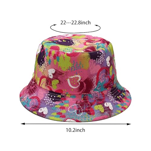 Bucket Hat for Women Men, Cotton Reversible Double Side Wear Sun Hats Beach Fisherman Hat - color: Heart Pink