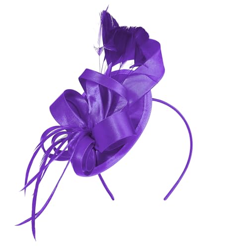 Century Star Kentucky Fascinator-Derby Hats for Women 2026 - Feather & Ribbon Hair Clip Headband Tea Party Wedding Church Hat - color: Purple