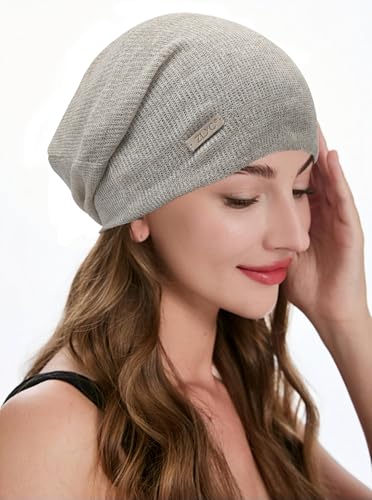 ZLYC Women Slouchy Beanie Hat Summer Knit Chemo Headwear - color: Solid Gray