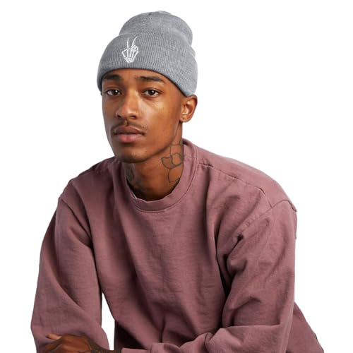 Gothic Skull Beanie Hats for Men Women, Skeleton Cuffed Winter Hat for Goth Gifts, Indoor and Outdoor Outfit Matching - color: 02.grey/Finger