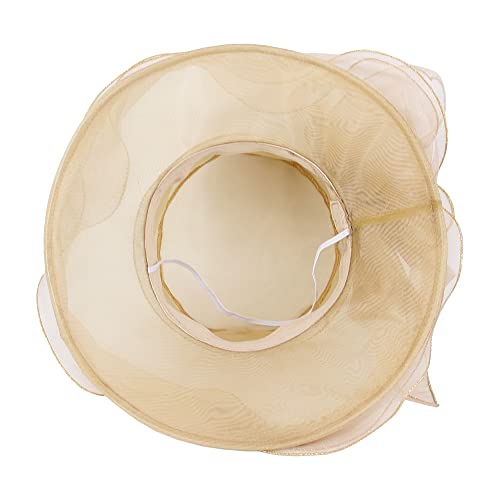 Haoohu Women's Church Derby Hat Wide Brim Bow Bucket Hat Wedding Dress Hat Fascinator Bridal Tea Party Hat - color: D-khaki