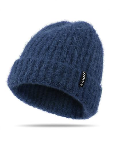 XXL Chunky Beanie for Big Heads Men Women,Loose Thick Knit Winter Hat - color: Navy Blue