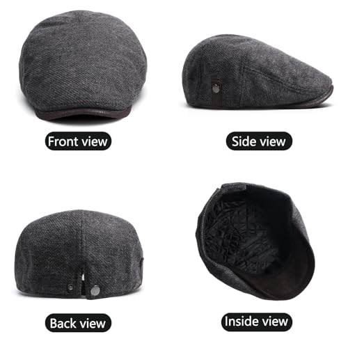 meioro Mens Wool Blend Tweed Newsboy Flat Cap Gatsby Irish Cabbie Ivy Cap Adjustable Newsboy Hat Warm Fleece Winter Hats - color: Grey