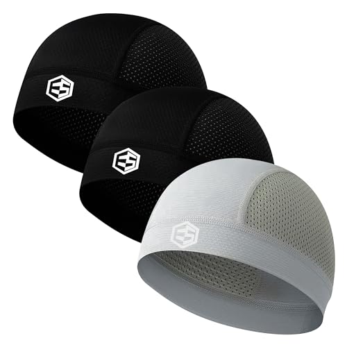 Breathable Mesh Skull Caps for Men Helmet Liner Sweat Head Cap - color: 3pc Black & Black & Gray