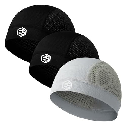 Breathable Mesh Skull Caps for Men Helmet Liner Sweat Head Cap - color: 3pc Black & Black & Gray