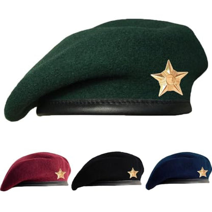 SILAK Traditional Army Style Cap with Metal Star Badge – Che Guevara Inspired, Woolen French Beret Hat for Men and Women - color: Green