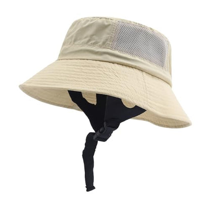 Summer Mesh Surf Hats Surf Bucket Hat with Strap Waterproof Sun UPF 50+ Sun Hats for Surfing, Boating, Water-Sports - color: Mg-ddbdclm2529-beige