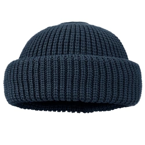Clakllie Trawler Beanie Watch Hat Knit Cuffed Skullcap Roll-up Edge Stocking Hats Rolled Cuff Knitted Hat Ski Cap - color: Cdus-ddth3-blue