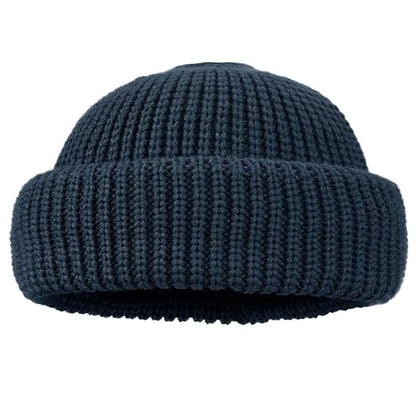 Clakllie Trawler Beanie Watch Hat Knit Cuffed Skullcap Roll-up Edge Stocking Hats Rolled Cuff Knitted Hat Ski Cap - color: Cdus-ddth3-blue