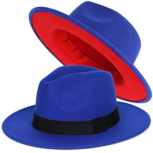 Trendy Fedora Hats for Men & Women Wide Brim Felt Hat Dress Panama Hat Two Tone Fedora - color: A Blue-red, size: Large-X-Large