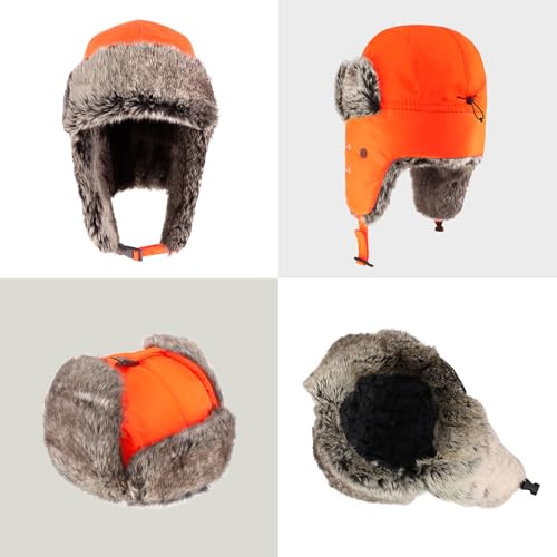 Waterproof Winter Trapper Ushanka Hat Ear Flap Chin Strap, Russian Style - color: Arctic (Orange)