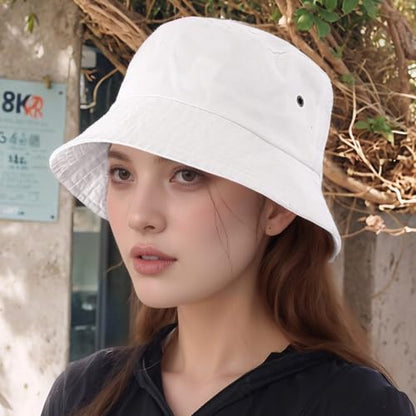 Everyday Bucket Hat – Unisex Lightweight Trendy Cotton Hot Summer Fun Outdoor Vacation Boonie for Men and Women Denim - color: White