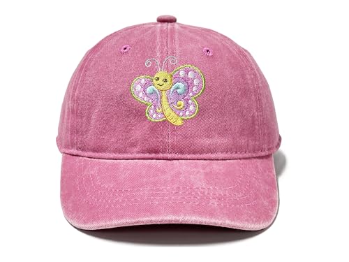 Adjustable Embroidery Animal Baseball Hat for Kid Toddler Child - color: Colorful Butterfly (Washed Pink)