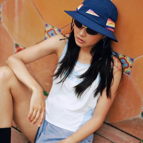 Color-Blocked Fisherman Style Sun Hat for Outdoor Camping, Surfing & Vacations - Wide Brim, UV Protective, Anti-Slip - color: Blue Rainbow